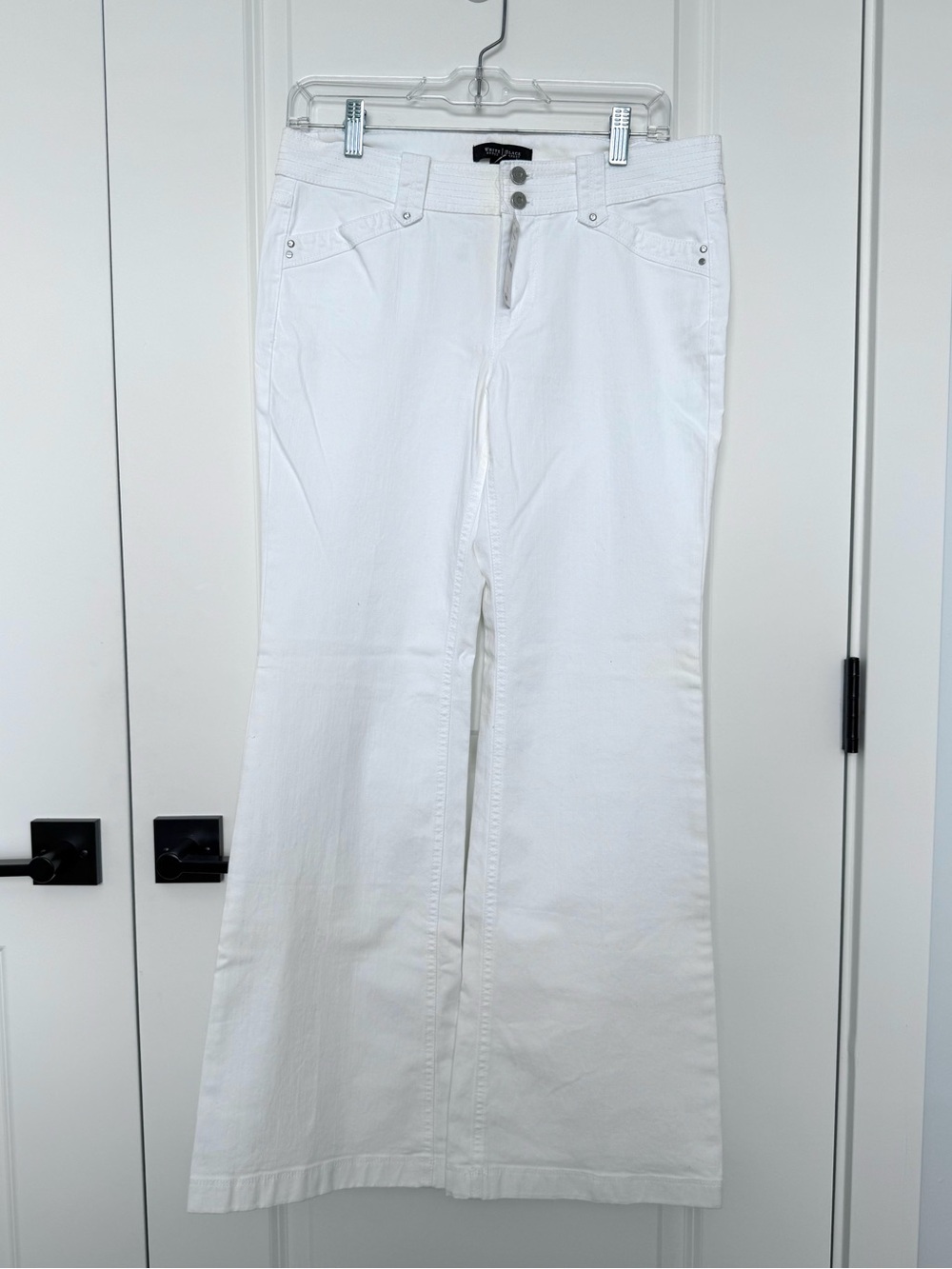 WHBM White Flare Jeans Rhinestone Rivets - Picture 6 of 9